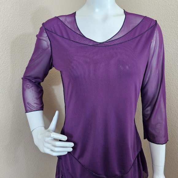 CYNTHIA ASHBY Purple Nylon Sheer 3/4 Sleeve Layered Top~Size S - Picture 3 of 11